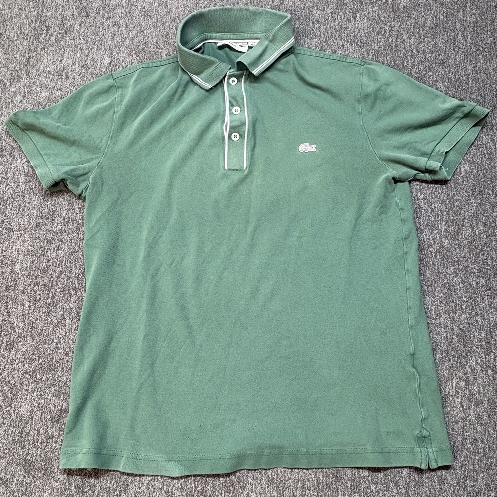 Lacoste Slim Fit Polo Shirt Mens Size 3 Small Green Collared Pique Short Sleeve